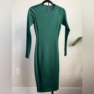 Zara Forest Green Long-Sleeve Midi Bodycon Dress - SMALL